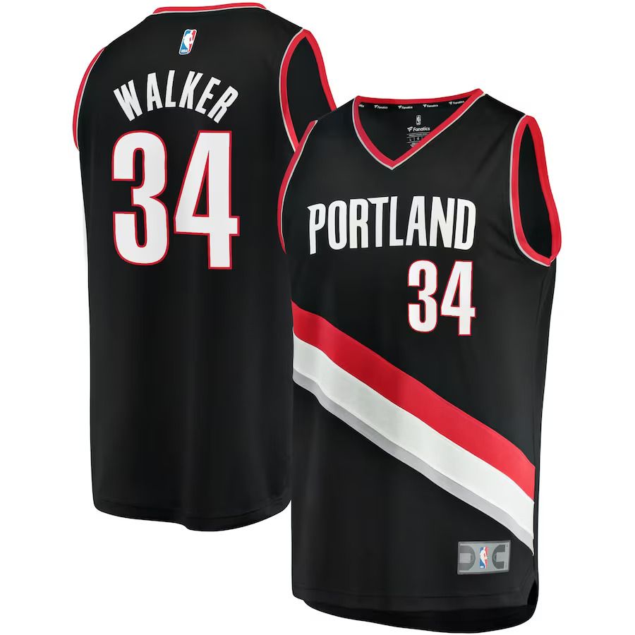 Men Portland Trail Blazers 34 Jabari Walker Fanatics Branded Black Icon Edition Fast Break Replica NBA Jersey